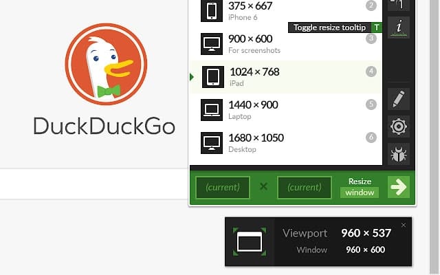 Window Resizer image size drop down screenshot