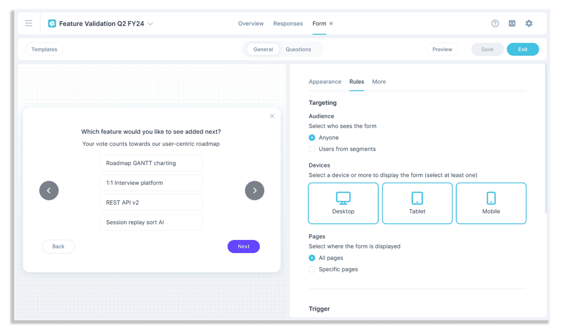 Feature validation survey