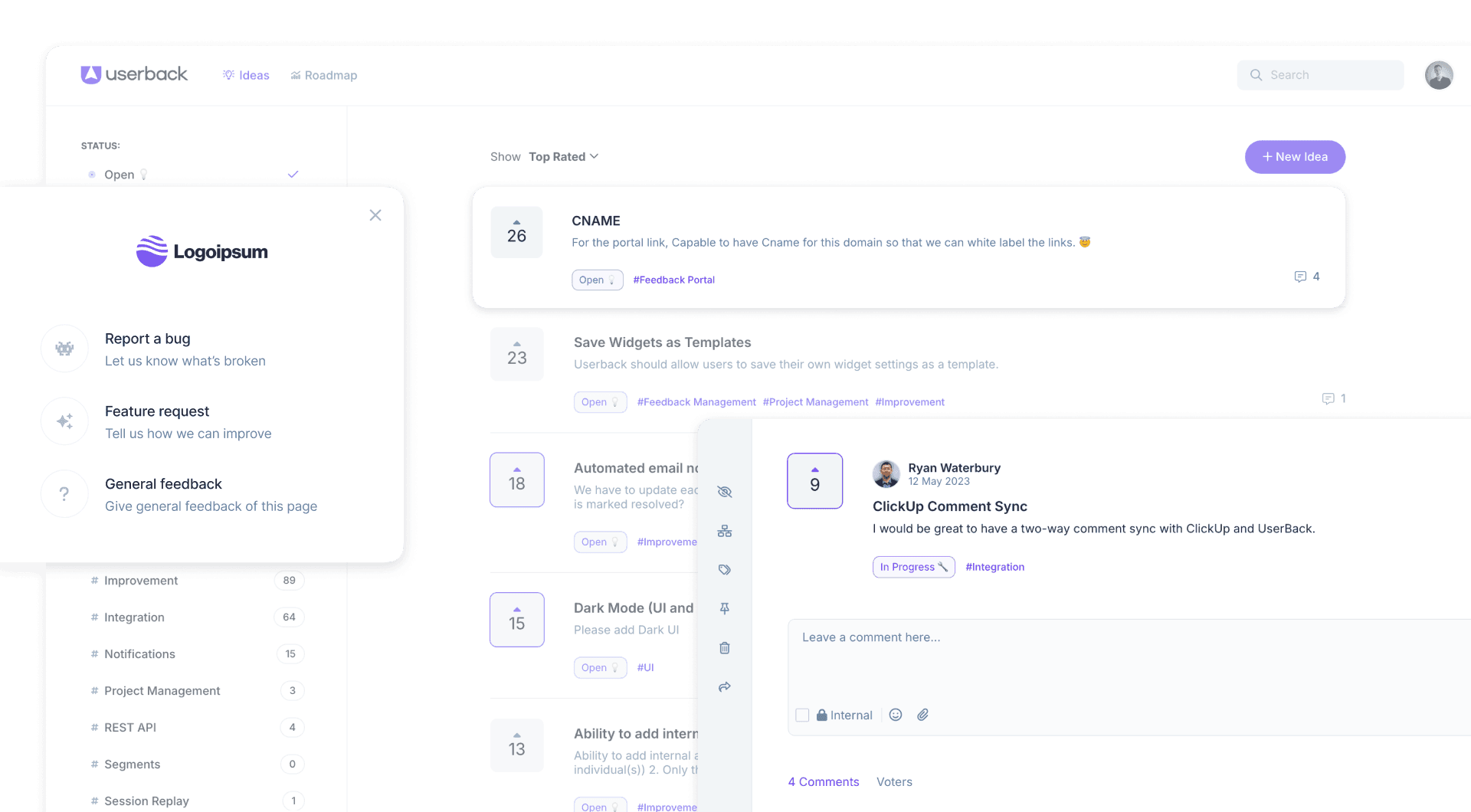 Userback feature portal collect
