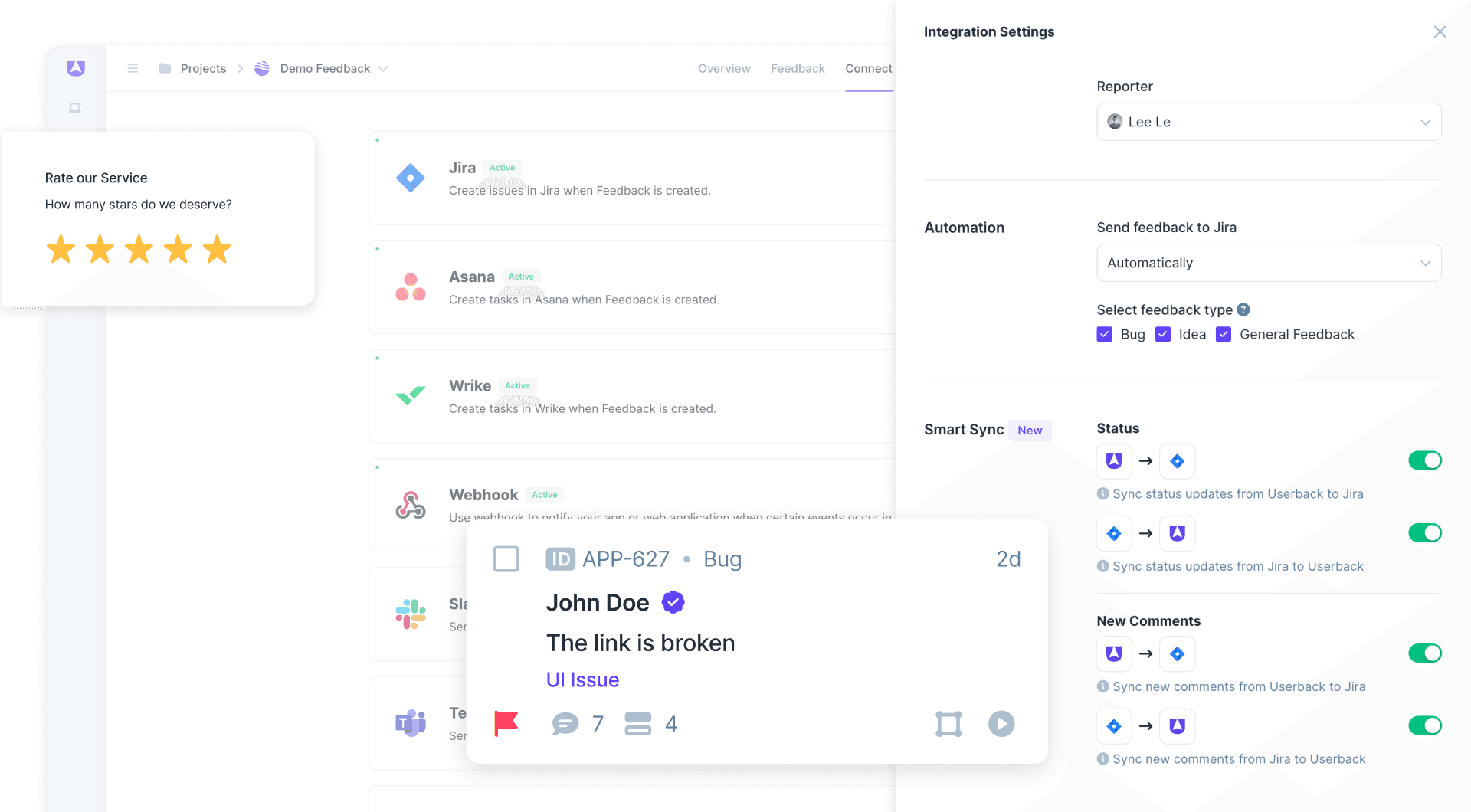 Userback feedback automation instant action