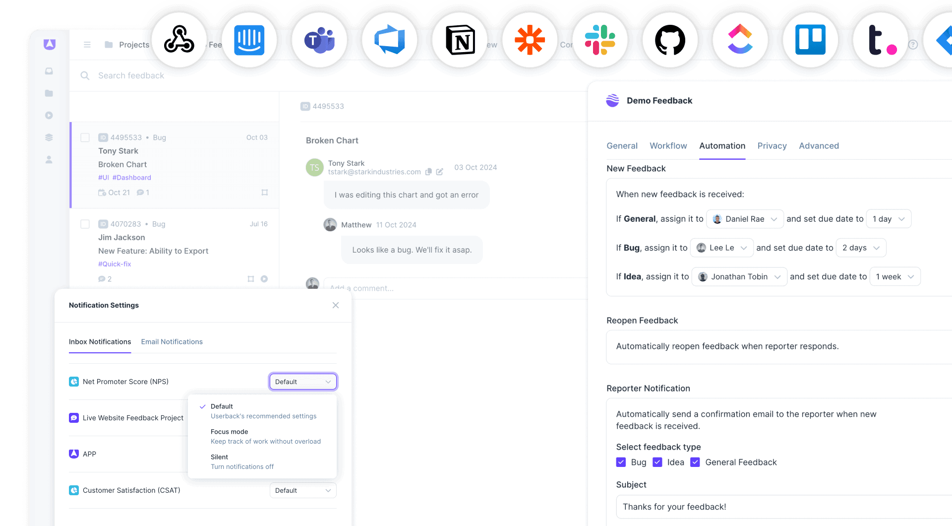 Userback feedback widget automation