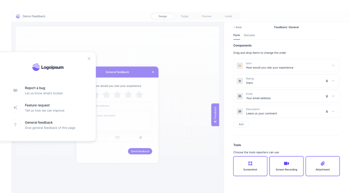 Userback feedbck widget editor