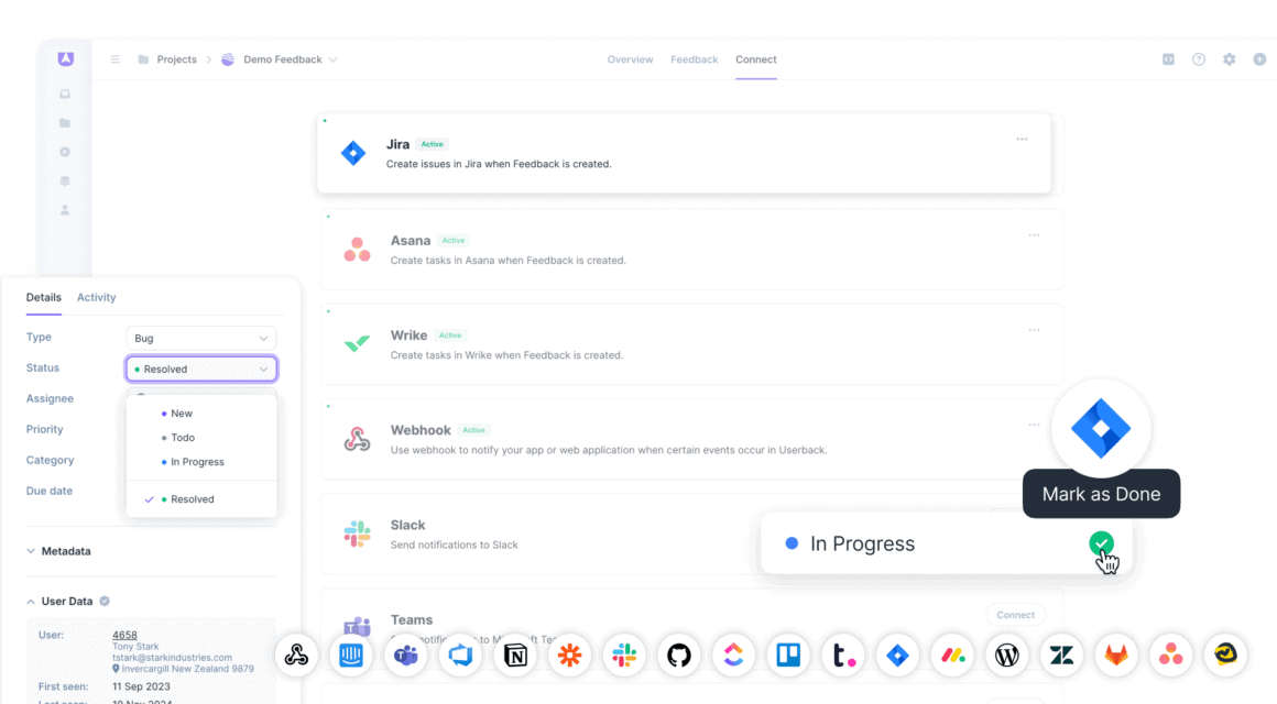 Userback integrations sync and resolve