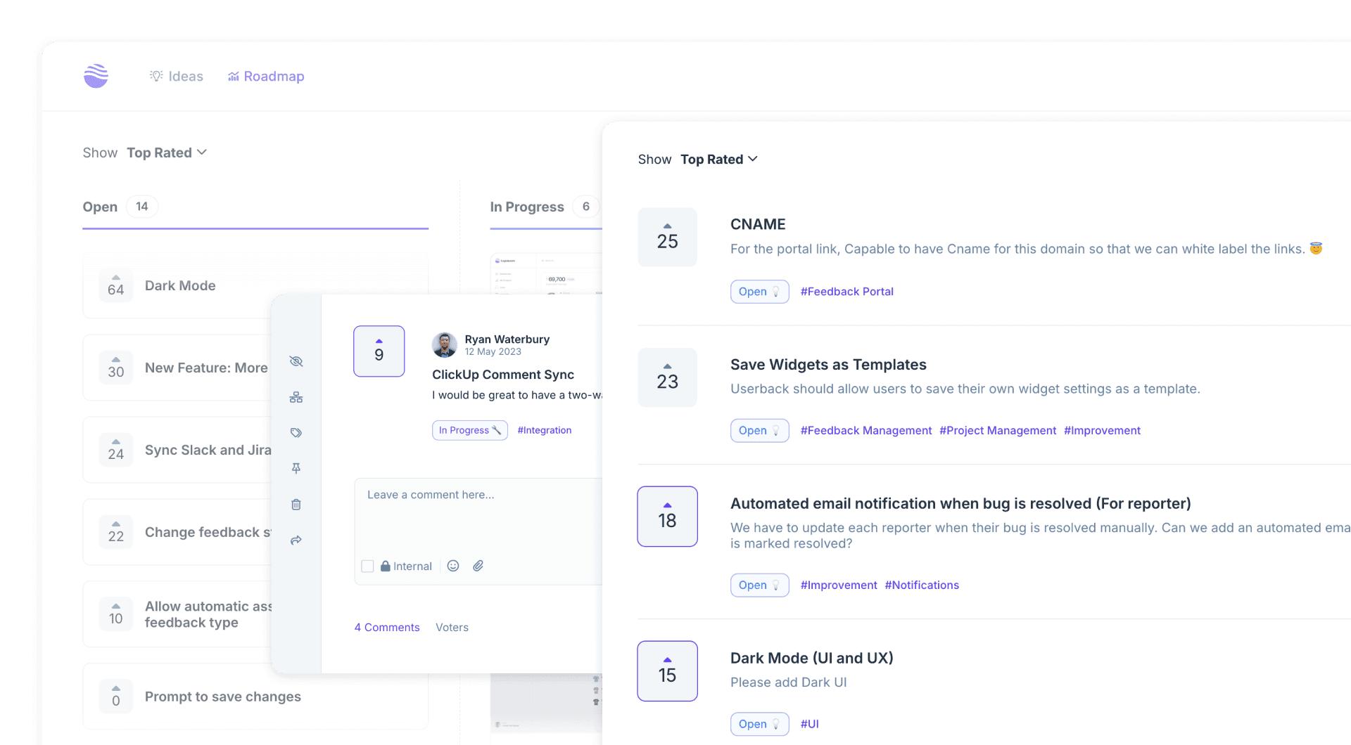 Userback roadmap votes and comments