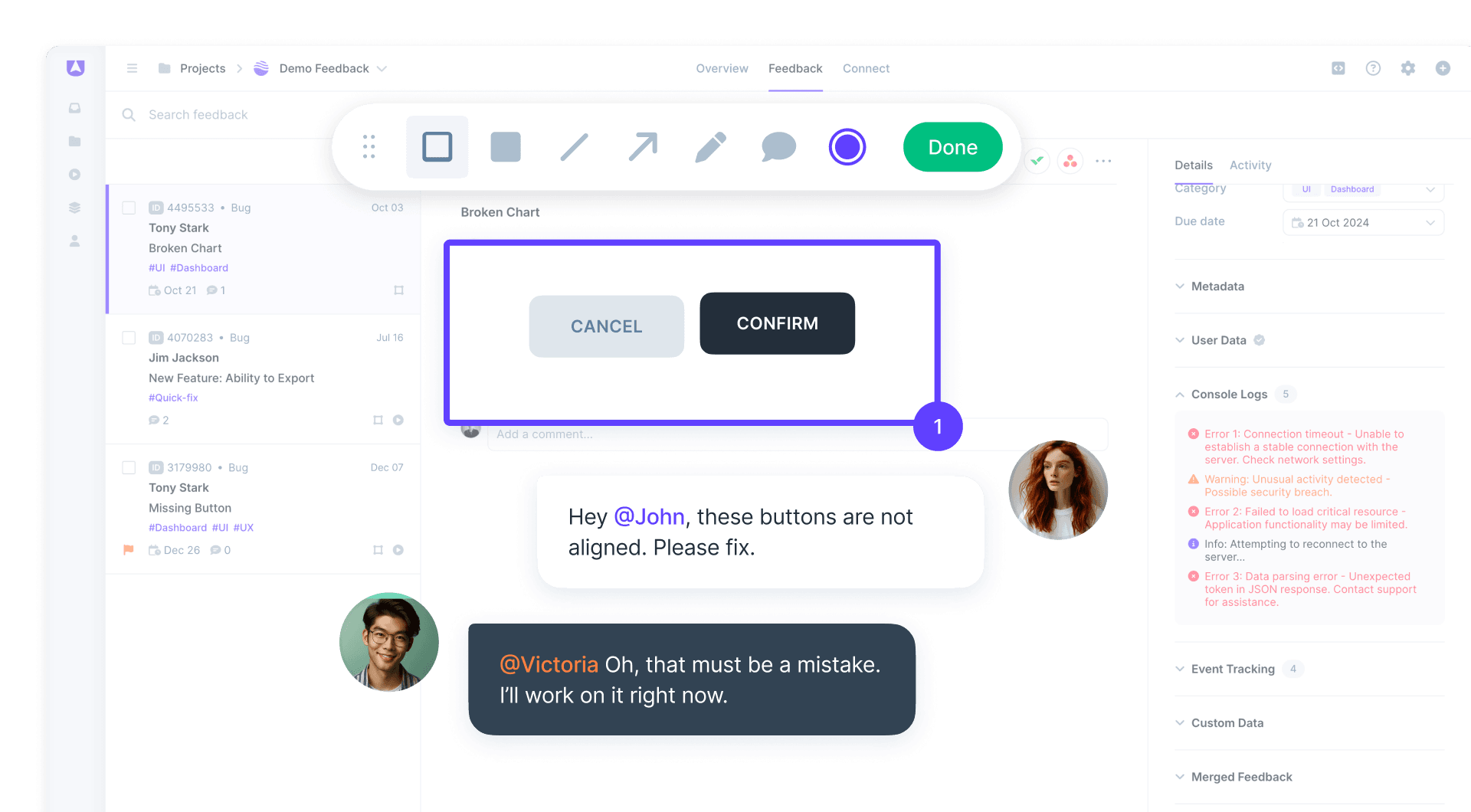 Userback screen annotation visual feedback