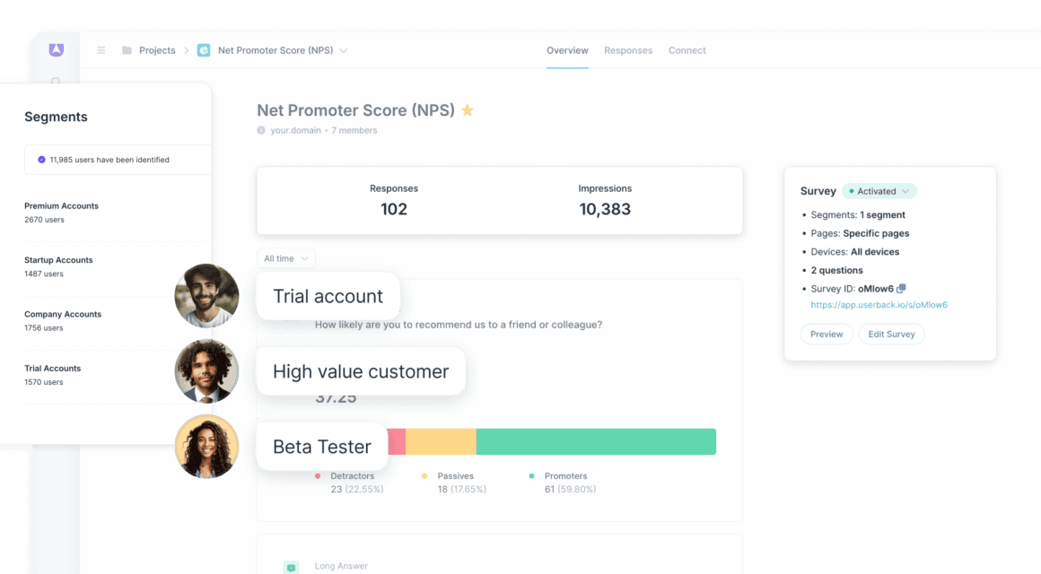 Userback user identification segments