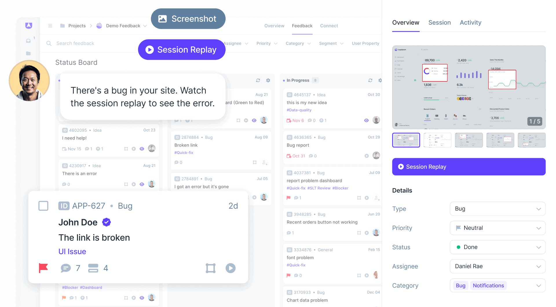 Website feedback tool manage
